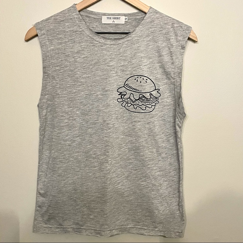 Tee Shirt cheeseburger muscle tee size small gray